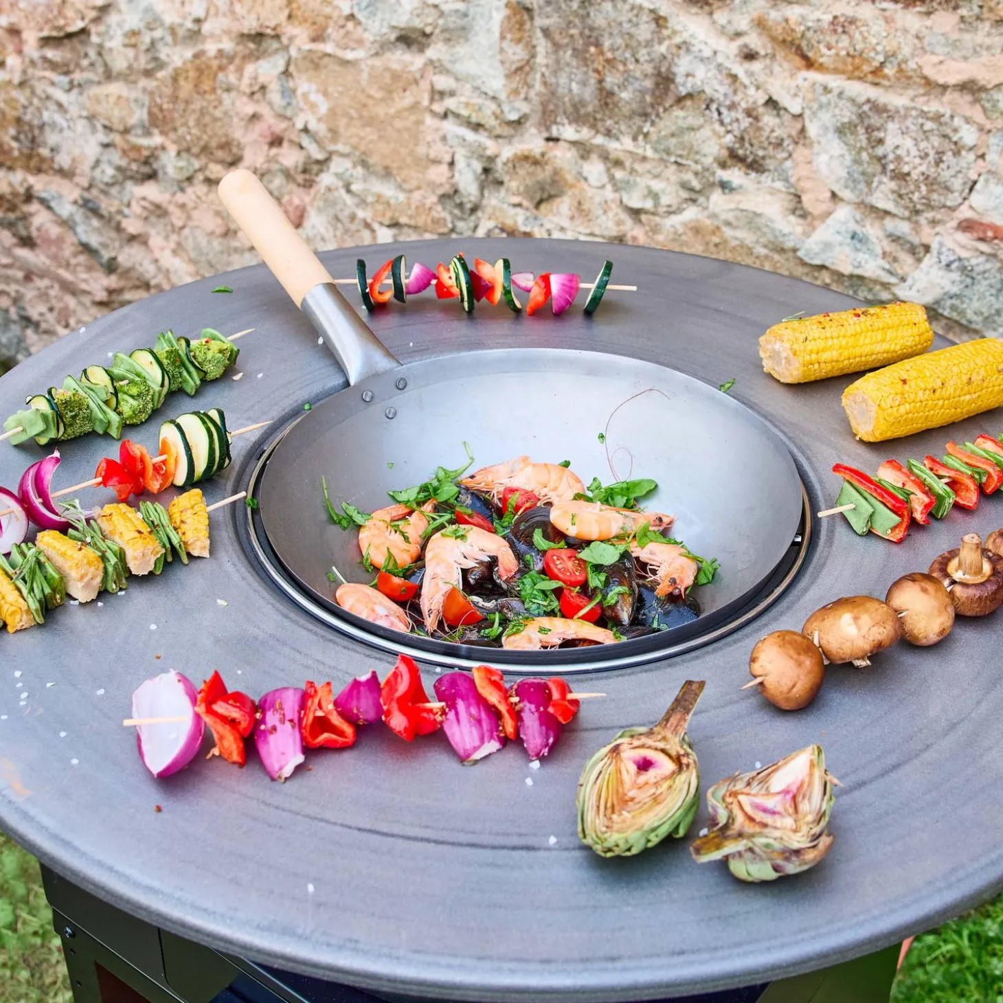 Vuurkorf barbecue Ø81,5cm met grillrooster opbergruimte en deksel