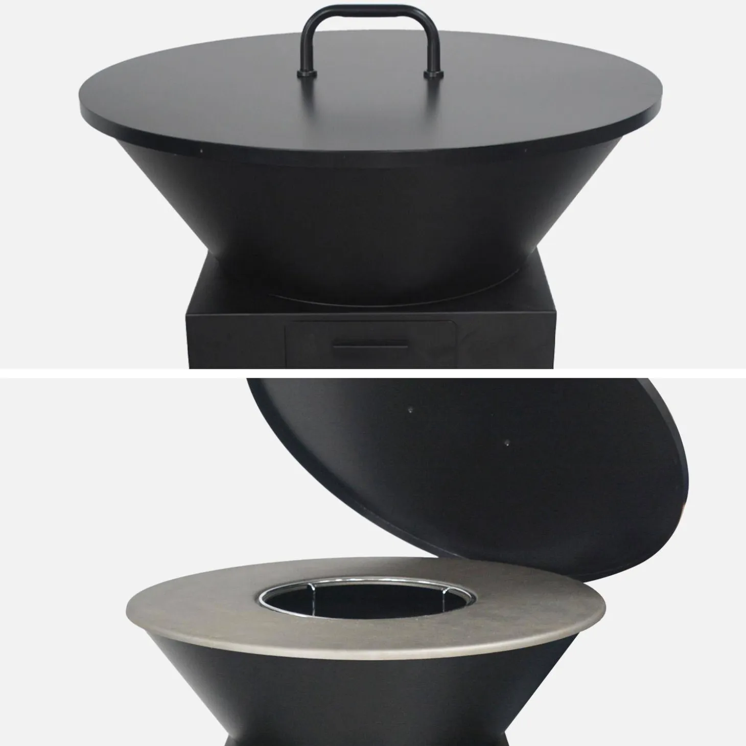 Vuurkorf barbecue Ø81,5cm met grillrooster opbergruimte en deksel