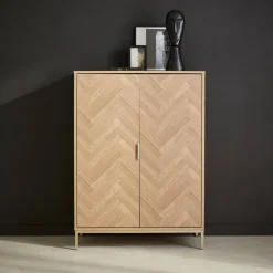 Wandkast 2 deuren houtdecor visgraatmotief 80cm