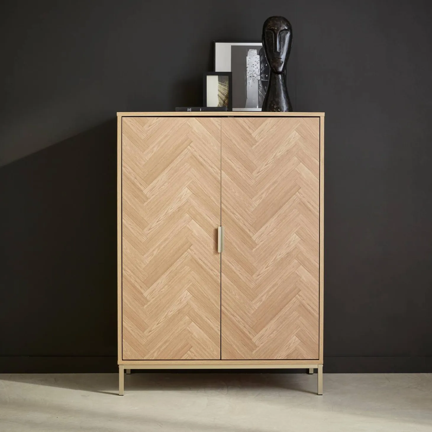 Wandkast 2 deuren houtdecor visgraatmotief 80cm
