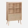 Wandkast met 2 schuifdeuren 4 vakken houtdecor en rotan 100cm