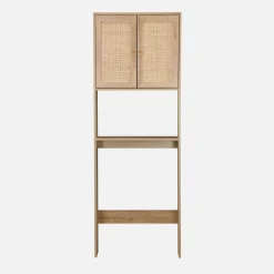 Wc meubelrek met houten en rotan decoratie