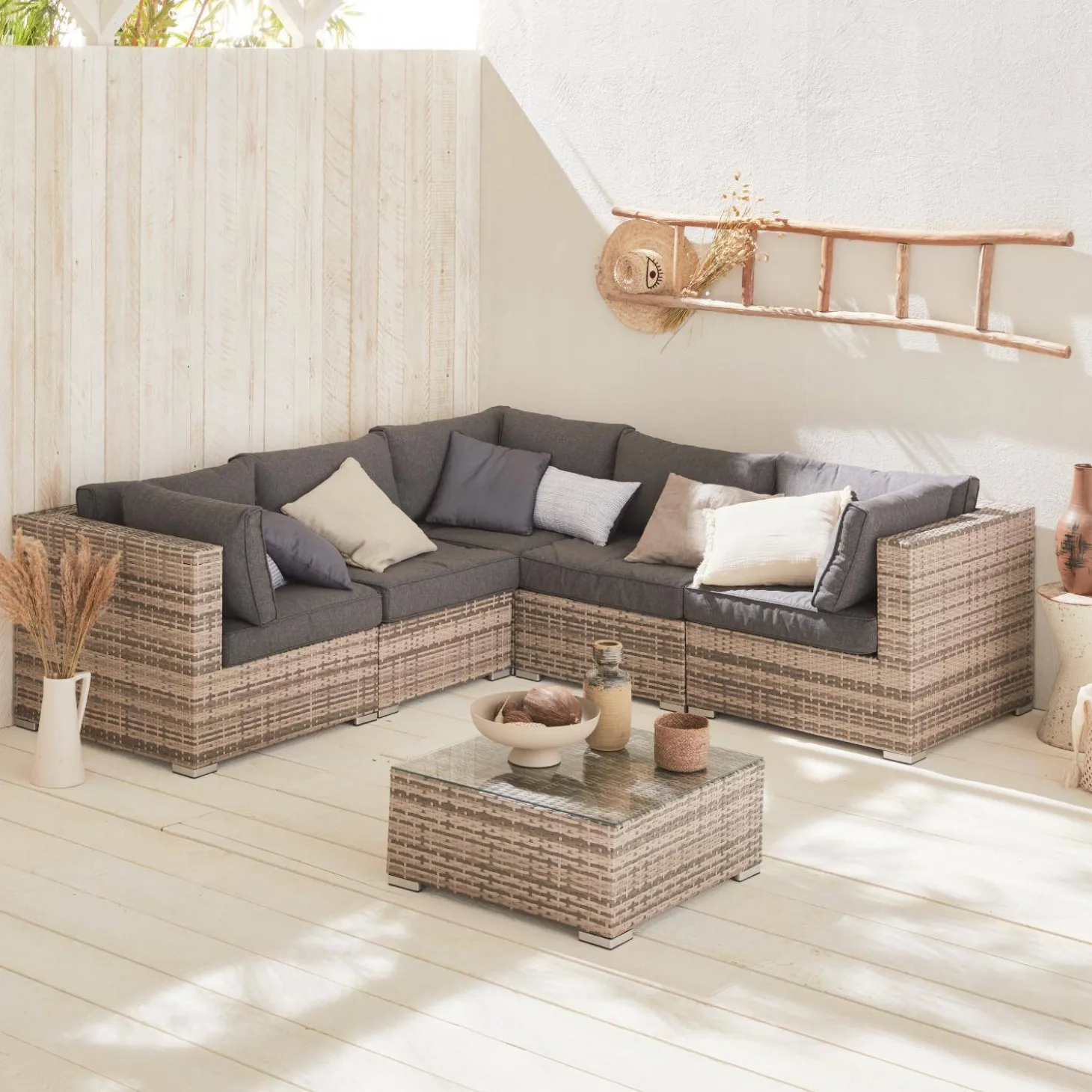 Wicker hoek loungeset 5 plaatsen