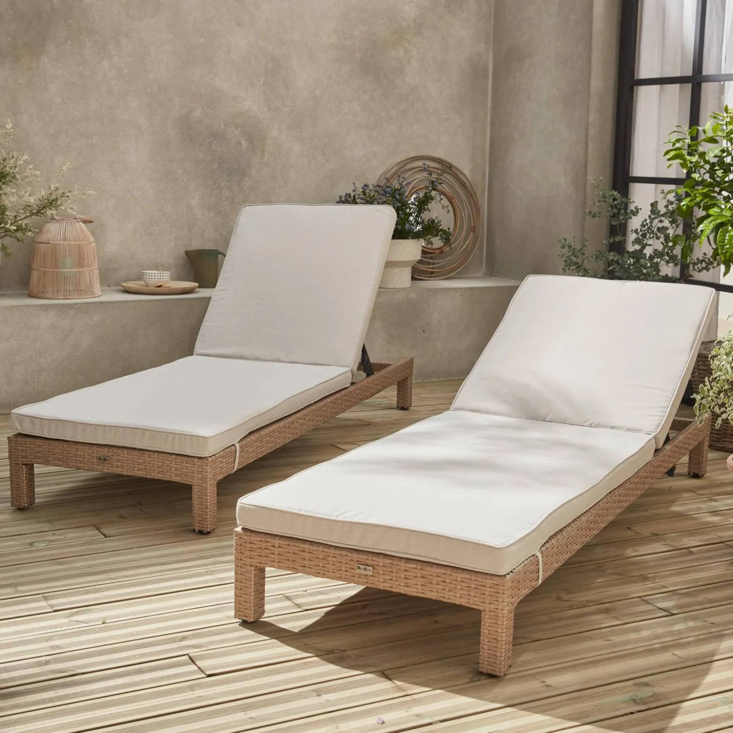 Wicker ligbed, set van 2