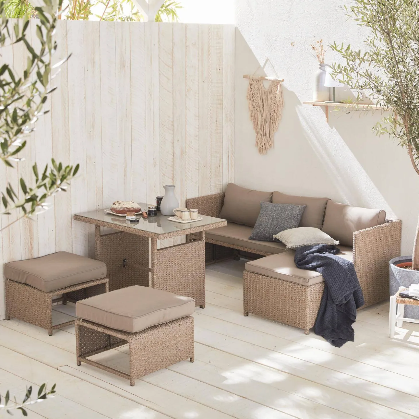Wicker tuinset, 6 plaatsen