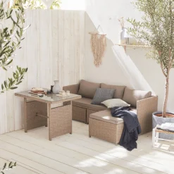 Wicker tuinset, 6 plaatsen