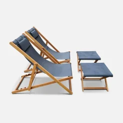 2x houten strandstoelen met voetenbank
