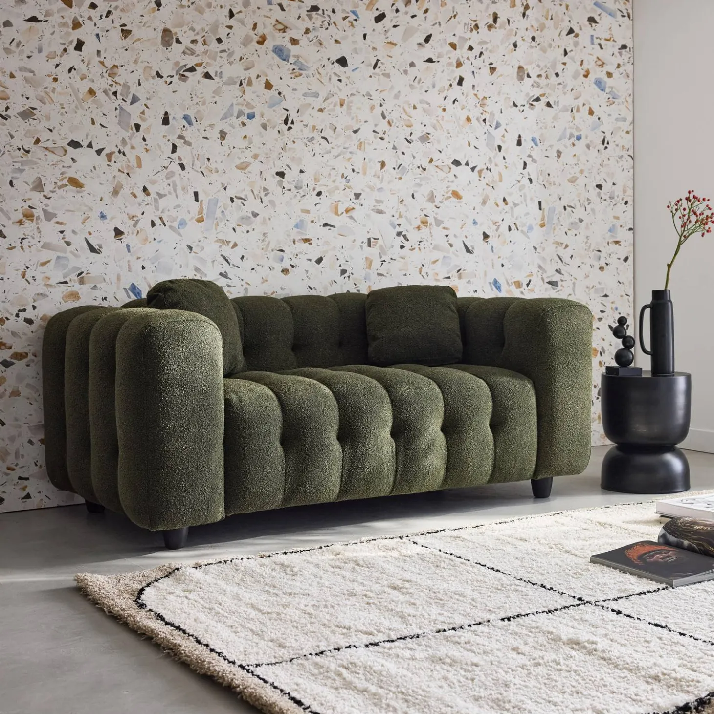 2-zitsbank, bekleed met bouclé textuur