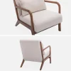 2-zitsbank en fauteuil van walnootkleurig hout en bouclé