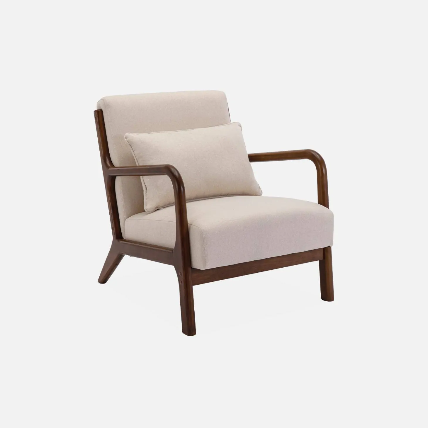 2-zitsbank en fauteuil van walnootkleurig hout en stof