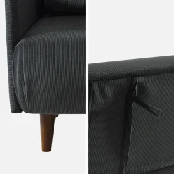 2-zits corduroy slaapbank met houten poten