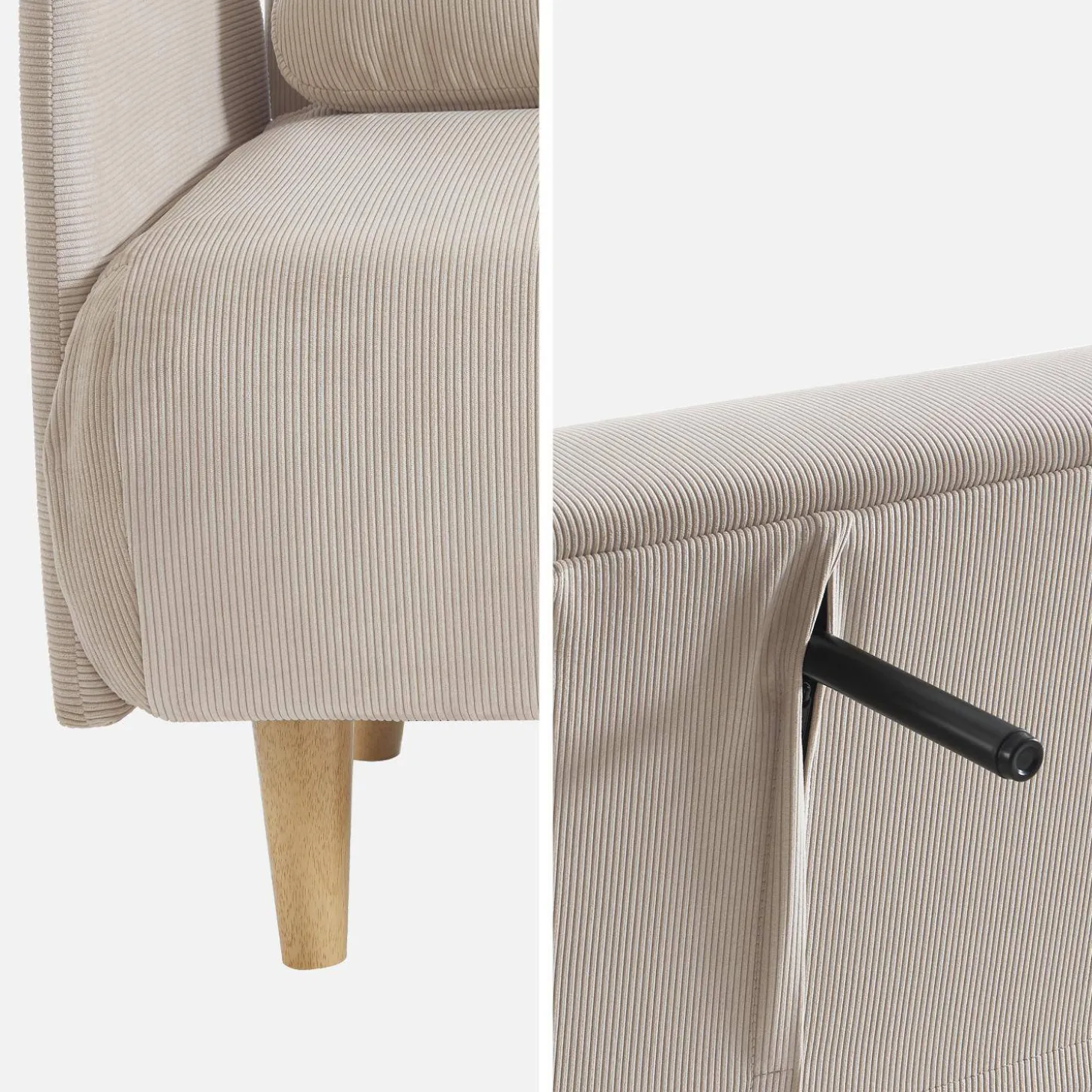 2-zits corduroy slaapbank met houten poten