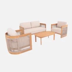 4-zits loungeset van acaciahout en touw