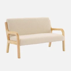 2-zits Scandinavische kinderbank in hout en boucléstof