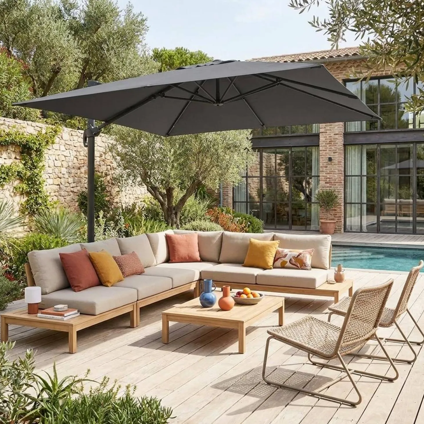 Zweefparasol, vierkant 3x3m