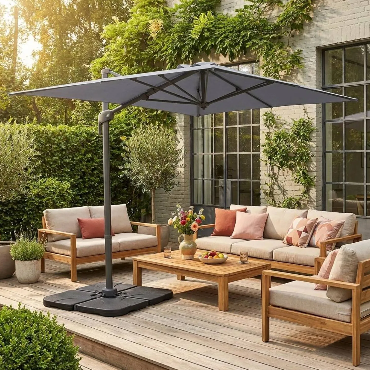 Zweefparasol 2x3m + 4 ballasttegels 50x50cm